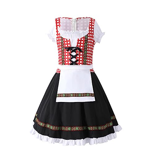 DhogSuai Dirndl Mädchen Kinder Baumwolle Midi Trachtenkleid mit Schürze Dirndl Set Tracht Kinderdirndl Oktoberfest Outfit Elegant Festliche Kleidung Mittelalter Kostüm (10-12 Years) von DhogSuai