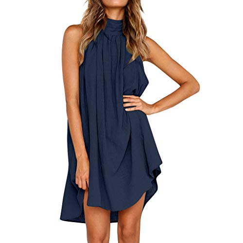 Damen Kleid Bequemer Urlaubskleidung Retro Kurzarm Midi-Hemdkleid Lässiges Loose Rock Casual Leicht Sommerkleid Freizeitkleid Neckholder Blusenkleid Lässiges Leichte von Dhyuen