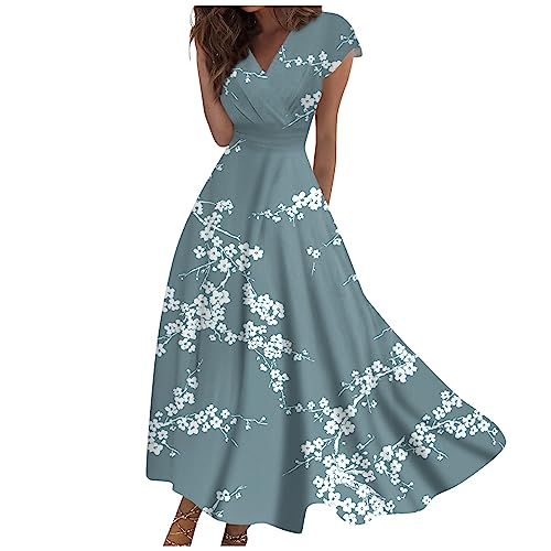 Damen Kleid Sommer V-Ausschnitt Wickelkleid Festlich Alltagskleidung Ballkleid Cocktailkleid Hepburn Stil Wickelkleid Elegant Minikleid Spleißen Party Kleider Bunt Halloween Kostüm(XL,4-Mint Green) von Dhyuen