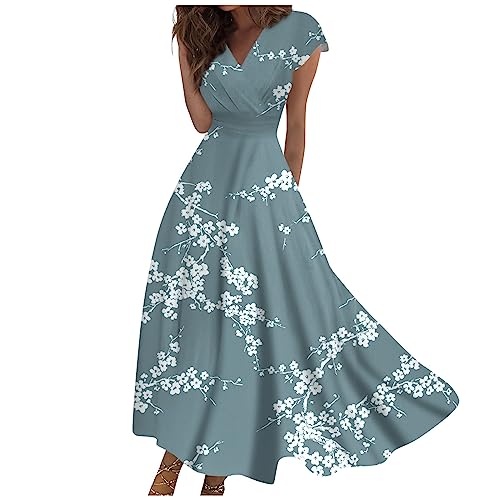 Damen Kleid Sommer V-Ausschnitt Wickelkleid Festlich Alltagskleidung Ballkleid Cocktailkleid Hepburn Stil Wickelkleid Elegant Minikleid Spleißen Party Kleider Bunt Halloween Kostüm(XL,4-Mint Green) von DHYUEN