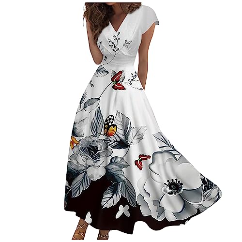 DHYUEN Damen Sommerkleid Unregelmäßiger Saum Wickelkleid Sommer Spleißen Damenkleider Wickelkleid Dünne Etuikleid Leichte Strandkleid Kurzes Streetwear Kostüm Basic Casual Partykleid(L,4-White) von DHYUEN