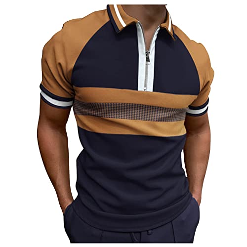 Herren T-Shirts Sommer Casual Poloshirt Mit Reißverschluss Regular Fit Vintage Business Revers T-Shirt Frühling Sommer T-Shirts Herren Sommer Polohemd Kurzarmshirt Freizeithemd（XXL，Brown-2） von Dhyuen