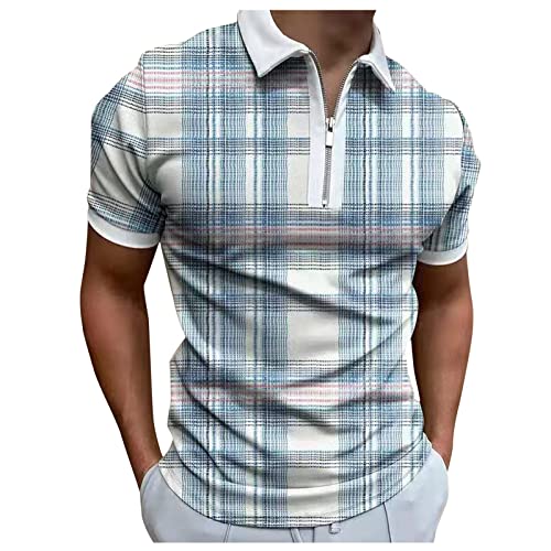 Herren T-Shirts Sommer Frühling Polohemd Vintage Sommer Poloshirt Mit Reißverschluss Regular Fit Sommer T-Shirts Herren Casual Freizeithemd Kurzarmshirt Business Revers T-Shirt（M，Cyan-2） von Dhyuen