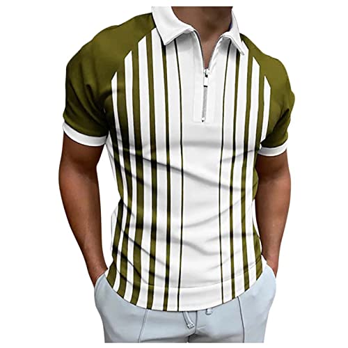 Herren T-Shirts Sommer Sommer Streetwear Tops Regular Fit Vintage Freizeithemd Frühling Sommer T-Shirts Herren Casual Kurzarmshirt Polohemd Poloshirt Mit Reißverschluss（XXL，Army Green-4） von Dhyuen