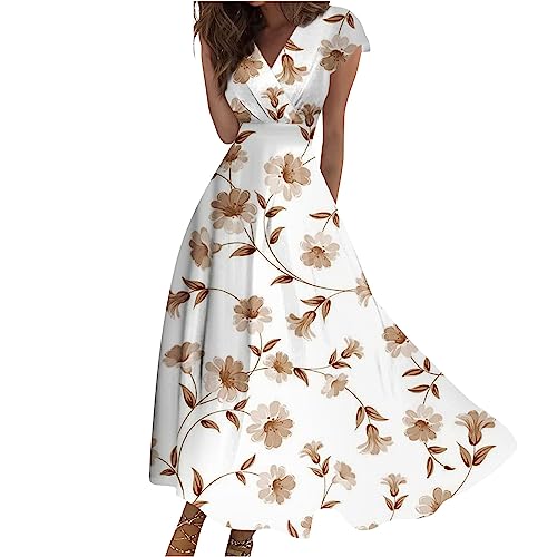 DHYUEN Kleid Damen Lässiges Wickelkleid Einfarbig Kurzes Spitzenkleid Trägerkleid Partykleid Puffärmeln Etuikleid Elegantes Wickelkleid Leichte Tunikakleid Halbe Ärmel Trägerkleid(3XL,3-Light Brown) von DHYUEN