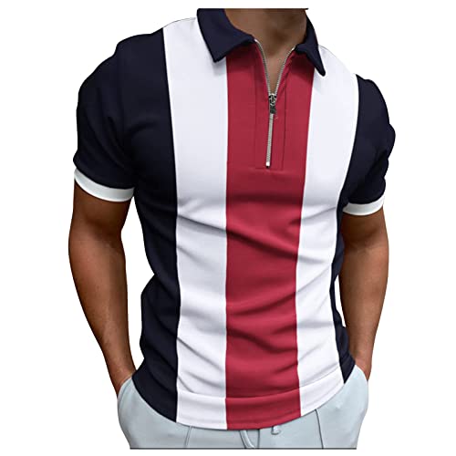 Sommer T-Shirts Herren Frühling Poloshirt Mit Reißverschluss Casual Vintage Kurzarmshirt Sommer Herren T-Shirts Sommer Regular Fit Polohemd Streetwear Tops Freizeithemd（M，Red-2） von Dhyuen