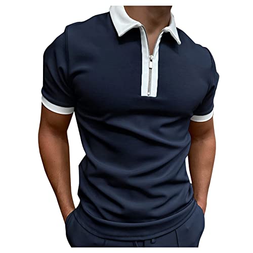 Herren T-Shirts Sommer Casual Poloshirt Mit Reißverschluss Regular Fit Vintage Polohemd Frühling Sommer T-Shirts Herren Sommer Business Revers T-Shirt Streetwear Tops Kurzarmshirt（XXL，Navy-5） von Dhyuen