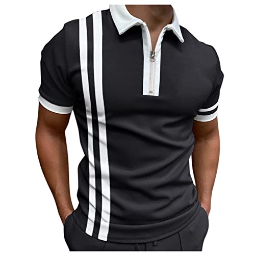 Herren T-Shirts Sommer Frühling Freizeithemd Vintage Sommer Poloshirt Mit Reißverschluss Casual Sommer T-Shirts Herren Regular Fit Streetwear Tops Polohemd Kurzarmshirt（M，White-2） von Dhyuen