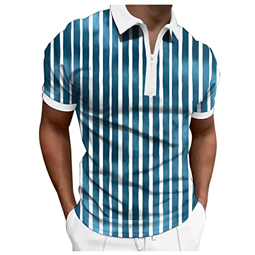 Herren T-Shirts Sommer Frühling Poloshirt Mit Reißverschluss Casual Sommer Polohemd Regular Fit Sommer T-Shirts Herren Vintage Freizeithemd Kurzarmshirt Business Revers T-Shirt（XXL，Blue-4） von Dhyuen