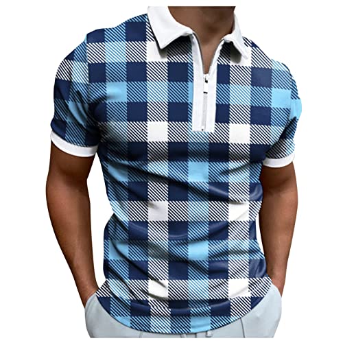 Herren T-Shirts Sommer Regular Fit Kurzarmshirt Frühling Sommer Polohemd Casual Sommer T-Shirts Herren Vintage Freizeithemd Business Revers T-Shirt Streetwear Tops（XXL，Blue-2） von Dhyuen