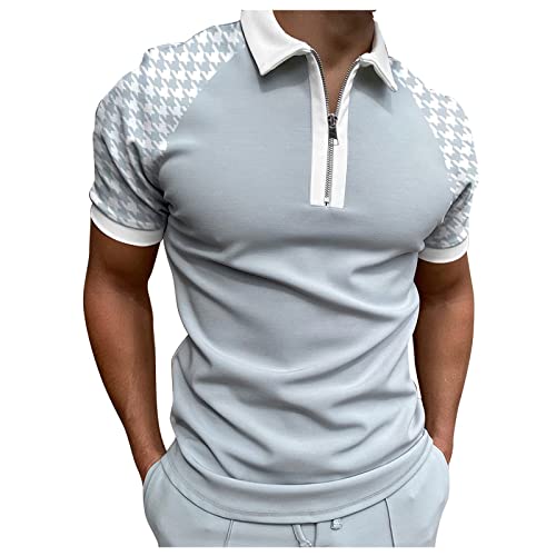 Herren T-Shirts Sommer Regular Fit Streetwear Tops Sommer Vintage Freizeithemd Casual Sommer T-Shirts Herren Frühling Kurzarmshirt Polohemd Poloshirt Mit Reißverschluss（XL，Light Gray-5） von Dhyuen