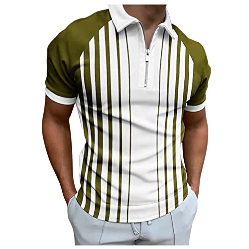 Herren T-Shirts Sommer Vintage Business Revers T-Shirt Casual Regular Fit Kurzarmshirt Sommer Sommer T-Shirts Herren Frühling Streetwear Tops Polohemd Freizeithemd（M，Army Green-4） von Dhyuen