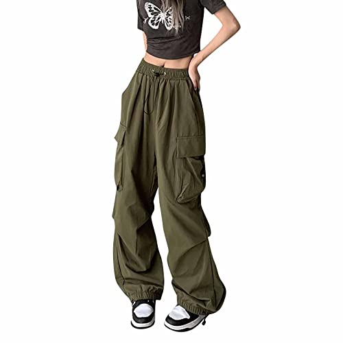 DHYUEN Jogginghose Damen High Waist Boyfriend Pants 90er Egirl Cargo Hose Lange Cargohose Damen Y2k Freizeithose Weite Beine Streetwear Baggy Frauen von DHYUEN