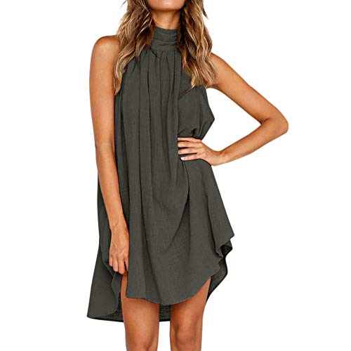 Rock Lässiges Leichte Midi-Hemdkleid Lässiges Loose Casual Leicht Blusenkleid Kurzarm Damen Kleid Neckholder Urlaubskleidung Freizeitkleid Ärmellos Sommerkleid Bequemer von Dhyuen