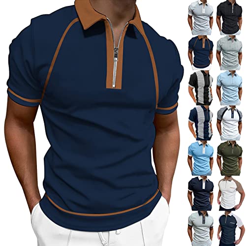 Sommer T-Shirts Herren Casual Freizeithemd Vintage Sommer Streetwear Tops Frühling Herren T-Shirts Sommer Regular Fit Business Revers T-Shirt Polohemd Kurzarmshirt（3XL，Blue-5） von Dhyuen