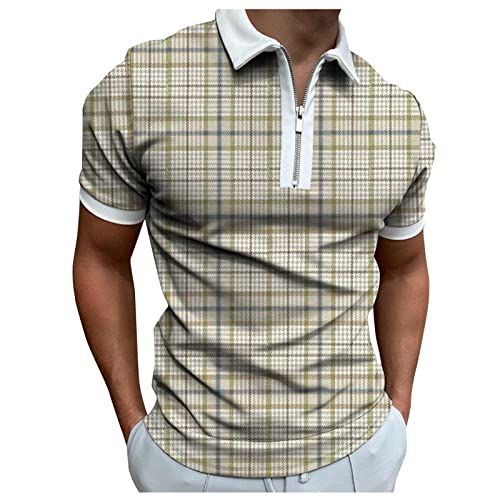 Sommer T-Shirts Herren Regular Fit Freizeithemd Vintage Frühling Kurzarmshirt Casual Herren T-Shirts Sommer Sommer Polohemd Streetwear Tops Business Revers T-Shirt（3XL，Khaki-2） von Dhyuen