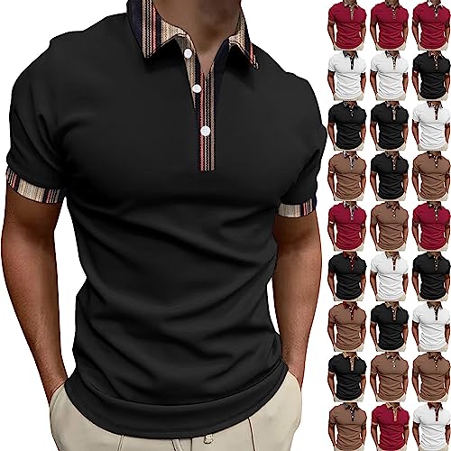 Tshirt Herren Button Freizeithemd Blusen Sommer Freizeit Oberteiler T-Shirts Für Herren Bluse T-Shirt Herren Lässige Freizeit Herren Poloshirt Oberteil Hemden Poloshirts Für Herren（4XL,1-Black） von Dhyuen