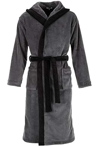 Di Ficchiano Herren Bademantel Frottee – mit Kapuze, Gürtel & Taschen – Morgenmantel, Hausmantel, Saunamantel – Saugstark & Flauschig – 4XL Grau-Schwarz von Di Ficchiano