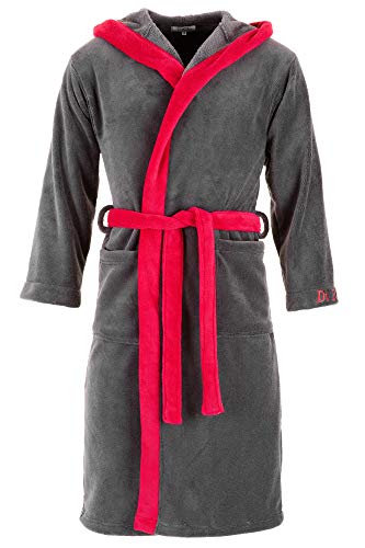 Di Ficchiano Herren MONZA Bademantel mit Kapuze Morgenmantel Herren Nachtwäsche Saunamantel Öko-Tex Standard 100 verifiziert - 4 XL, Grey Red von Di Ficchiano