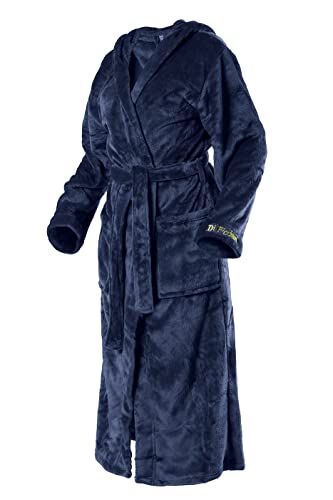 Di Ficchiano Unisex Herren Damen Bademantel mit Kapuze I Morgenmantel flauschig I Nachtwäsche aus edler Mikrofaser I Kimono Farbe: Shiny-Navy, Gr. 3XL von Di Ficchiano