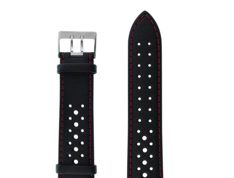Di Modell Uhrenarmband Armband Leder gelocht 22 mm Breit schwarz Naht rot Rally von Di Modell