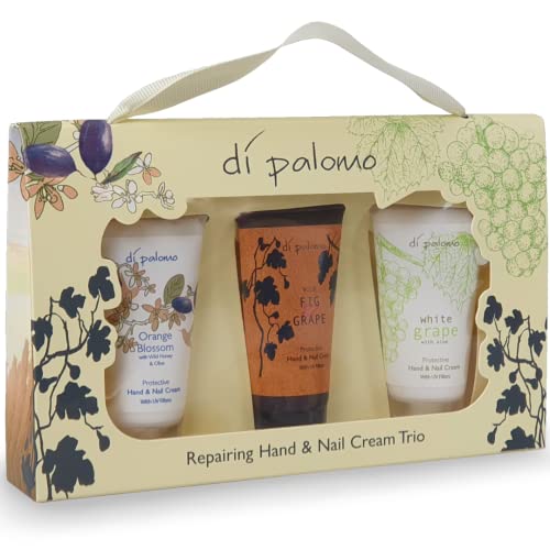 Di Palomo Hand und Nagelcreme, 30 ml, TrioGeschenkset, Orangenblüte mit Honig, Wilde Feige und Traube, weiße Traube mit Aloe. HandcremeGeschenke für Frauen, Handcreme für sehr trockene Hände. von Di Palomo