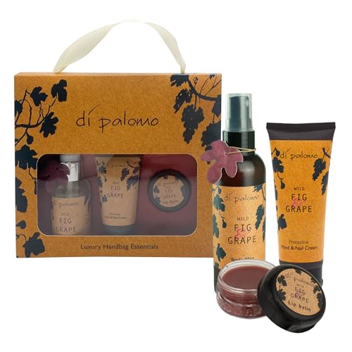 Di Palomo Wild Fig & Grape Luxury Handbag Essentials Body Mist, Hand Cream & Lip Balm Collection Handtasche Geschenke für Frauen Luxus Duft & Hautpflege Set Handtasche Hautpflege Geschenke für Sie von Di Palomo