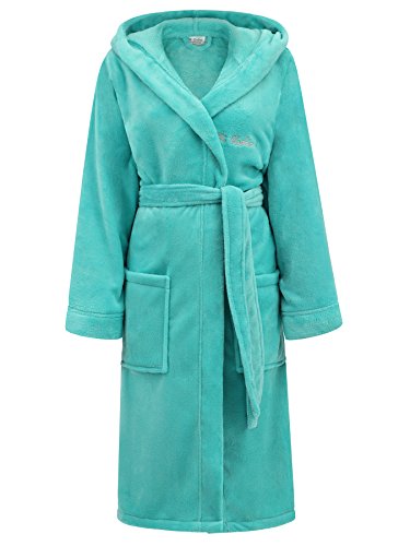 Di Vadini Unisex Herren Damen Bademantel Florenz mit Kapuze I Morgenmantel flauschig I Nachtwäsche aus edler Mikrofaser Farbe: Marine Gr. S von Di Vadini