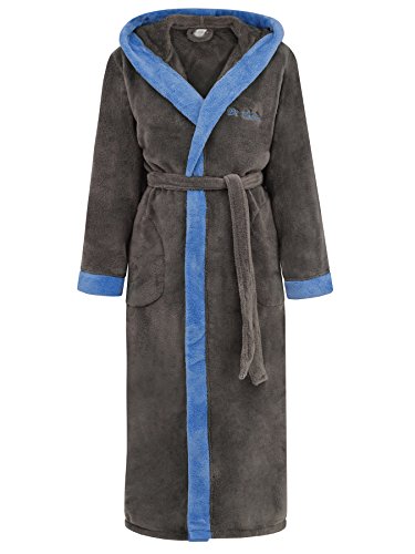 Di Vadini Unisex Herren Damen Bademantel Prato mit Kapuze I Morgenmantel flauschig I Nachtwäsche aus edler Mikrofaser Farbe: charcoalgrey/Blue, Grösse: XS von Di Vadini