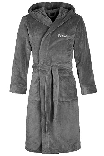 Di Vadini Unisex Herren Damen Bademantel Florenz mit Kapuze I Morgenmantel flauschig I Nachtwäsche aus edler Mikrofaser Farbe: Grey Gr. L von Di Vadini