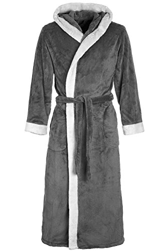 Di Vadini Unisex Herren Damen Bademantel Prato mit Kapuze I Morgenmantel flauschig I Nachtwäsche aus edler Mikrofaser Farbe: Grey/lightgrey, Grösse: XXS von Di Vadini