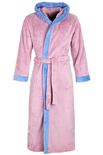 Di Vadini Unisex Herren Damen Bademantel Prato mit Kapuze I Morgenmantel flauschig I Nachtwäsche aus edler Mikrofaser Farbe: Taube/bluelining, Grösse: S von Di Vadini