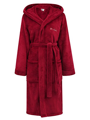 Di Vadini Unisex Herren Damen Bademantel Florenz mit Kapuze I Morgenmantel flauschig I Nachtwäsche aus edler Mikrofaser Farbe: Bordeaux.red Gr. L von Di Vadini
