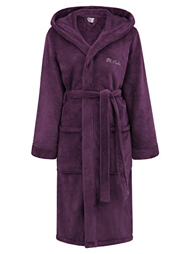 Di Vadini Unisex Herren Damen Bademantel Florenz mit Kapuze I Morgenmantel flauschig I Nachtwäsche aus edler Mikrofaser Farbe: Plum Gr. S von Di Vadini