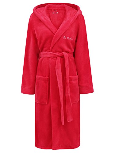 Di Vadini Unisex Herren Damen Bademantel Florenz mit Kapuze I Morgenmantel flauschig I Nachtwäsche aus edler Mikrofaser Farbe: red Gr. XXS von Di Vadini