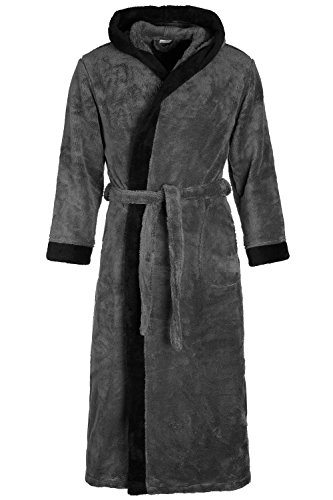 Di Vadini Unisex Herren Damen Bademantel Prato mit Kapuze I Morgenmantel flauschig I Nachtwäsche aus edler Mikrofaser Farbe: Grey/Black, Grösse: XXL von Di Vadini
