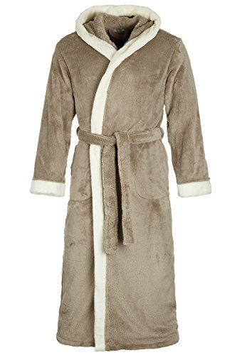 Di Vadini Unisex Herren Damen Bademantel Prato mit Kapuze I Morgenmantel flauschig I Nachtwäsche aus edler Mikrofaser Farbe: Taube/Ecru, Grösse: XS von Di Vadini