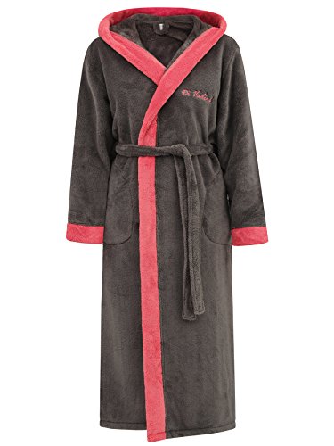 Di Vadini Unisex Herren Damen Bademantel Prato mit Kapuze I Morgenmantel flauschig I Nachtwäsche aus edler Mikrofaser Farbe: anthrazit/Berry, Grösse: XXXL von Di Vadini