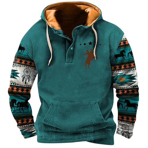 Di Yi Jia1 Herren Aztec Hoodies Langarmshirt Rundhalsausschnitt Sweatshirt Casual Vintage Pullover Mit Tasche M von Di Yi Jia1
