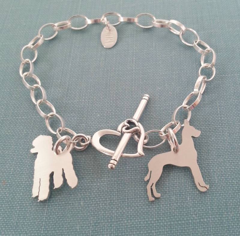 2 Hunde/Haustier Rasse Ketten Armband, 925 Sterling Silber, Personalisierte Silhouette Charm, Rettungsstation 2 Hunde/Haustier Rasse Ketten Armband, 925 Sterling Silber, Personalisierte Silhouette Charm, Rettungsstation von DiBAdog