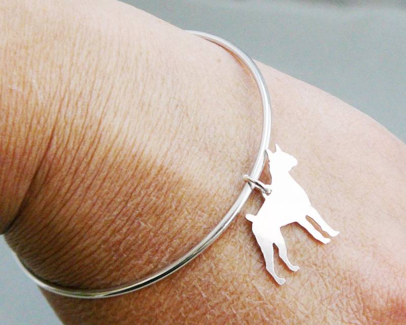 Boxer Hundearmband Armreif, Sterling Silber Personalisiert Anhänger, Rasse Silhouette Charm, Resue Shelter, Muttertag Geschenk von DiBAdog