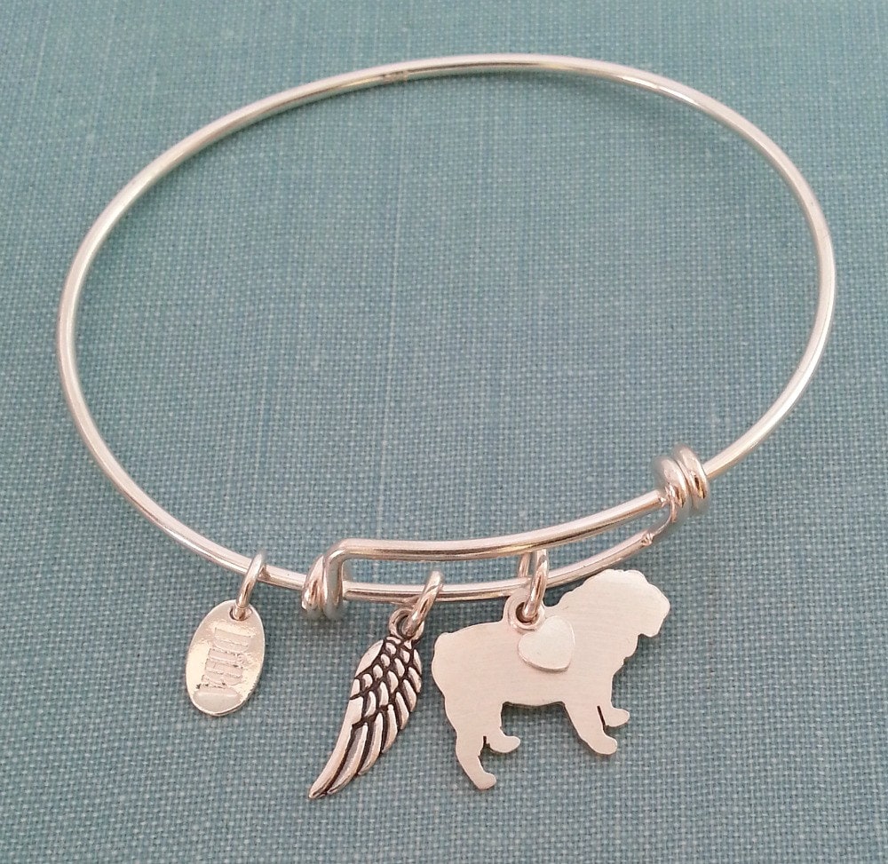 Bulldogge Verstellbarer Armreif, 925 Sterling Silber Personalisiert Anhänger, Rasse Silhouette Charm Rescue Shelter Muttertag Geschenk von DiBAdog