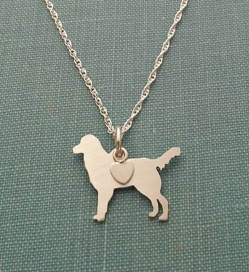 Flat Coated Retriever Hund Halskette, Sterling Silber Personalisieren Anhänger, Rasse Silhouette Charm Rettung Tierheim von DiBAdog