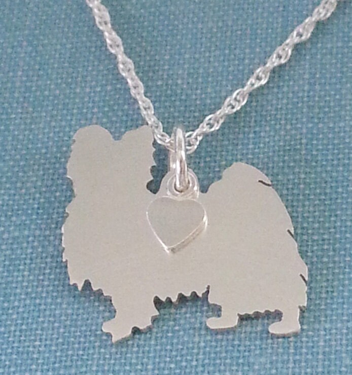 Papillion Hund Halskette, Sterling Silber Personalisieren Anhänger, Rasse Silhouette Charme, Rettung Shelter von DiBAdog