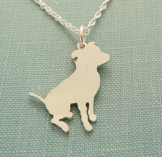 Pitbull Hundehalskette, Sterling Silber Sitzend Personalisieren Anhänger, Rasse Silhouette Charme, Rettung Tierheim, Erinnerungsgeschenk von DiBAdog