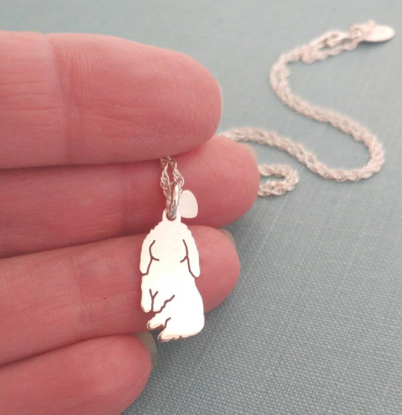 Verspielte Lop Kaninchen Halskette, Hase Sterling Silber Personalisierte Anhänger, Silhouette Charme, Rettung Shelter Geschenke Für Sie Verspielte Lop Kaninchen Halskette, Hase Sterling Silber Personalisierte Anhänger, Silhouette Charme, Rettung Shelter Geschenke Für Sie von DiBAdog