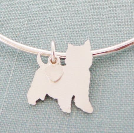 West Highland Terrier Hunde Armreif, Westie Sterling Silber Personalisierter Anhänger, Westy Breed Silhouette Charm, Rettungsunterstand von DiBAdog