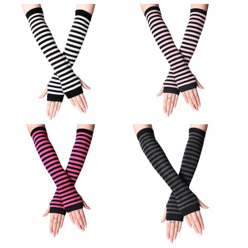 DiBaiHuiHomer 4 Paar Damen Armstulpen Fingerlose Strickhandschuhe Lang für Herbst Winter - Handstulpen Frauen mit Daumenloch & Stretch, Handwärmer in Top-Qualität von DiBaiHuiHomer