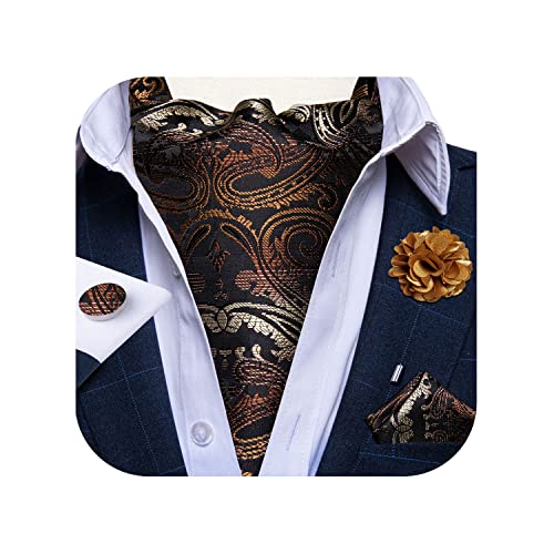 DiBanGu 4 Stück Ascot Krawatten für Herren, Jacquard Krawatte Ascot Krawatte Einstecktuch Manschettenknöpfe mit floralem Anstecknadel, braun, Einheitsgröße von DiBanGu