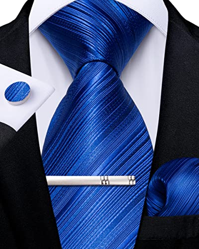 DiBanGu Blau Krawatte für Herren formellen Seiden Königsblau Krawatte und Einstecktuch Manschettenknöpfe Hochzeit Party Krawattenklammer Set von DiBanGu